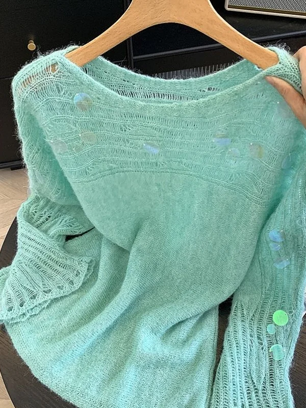 Elegant Hollow out Knitted Sweater Women's Design Sensation Charming Sequin Hook Flower Knitwear Autumn Casual Style Soft
Elegant Hollow out Knitted Sweater Women's Design Sensation Charming Sequin Hook Flower Knitwear Autumn Casual Style Soft