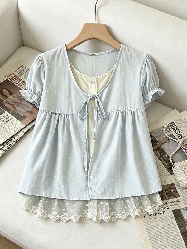 Summer Large Size Mint Green Polka Dot Short Sleeve Shirt with Bow Tie Korean Style Commute Fashion Breathable Women's Top
Summer Large Size Mint Green Polka Dot Short Sleeve Shirt with Bow Tie Korean Style Commute Fashion Breathable Women's Top