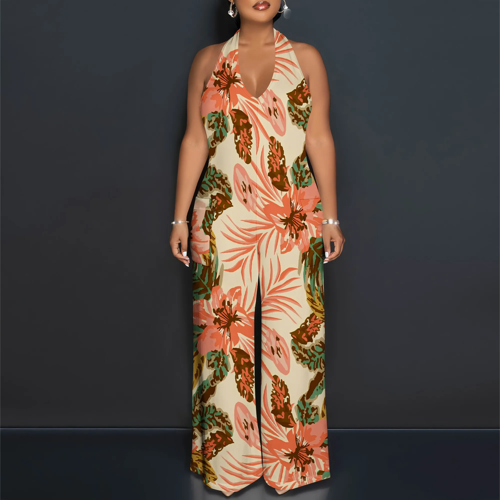 Sleeveless V Neck Hanging Neck Backless Top Wide Leg Pants Trouser Jumpsuit with Pockets S-3XL
Sleeveless V Neck Hanging Neck Backless Top Wide Leg Pants Trouser Jumpsuit with Pockets S-3XL