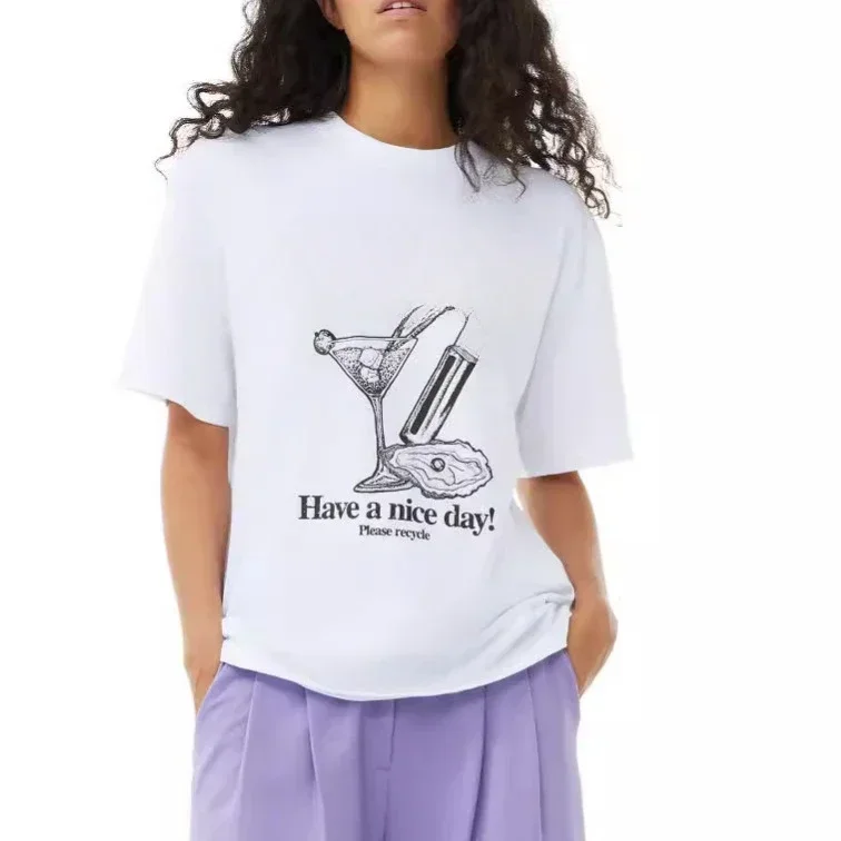 2024 New Summer Casual Loose Cocktail Print T-shirt Women's Short Sleeve Loose Combed Cotton Round Neck T-shirt
2024 New Summer Casual Loose Cocktail Print T-shirt Women's Short Sleeve Loose Combed Cotton Round Neck T-shirt