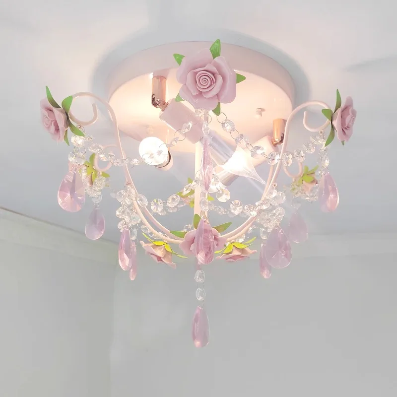 Pastoral romantic bedroom ceiling light pink princess girl room wrought iron light rose cloakroom foyer light
Pastoral romantic bedroom ceiling light pink princess girl room wrought iron light rose cloakroom foyer light