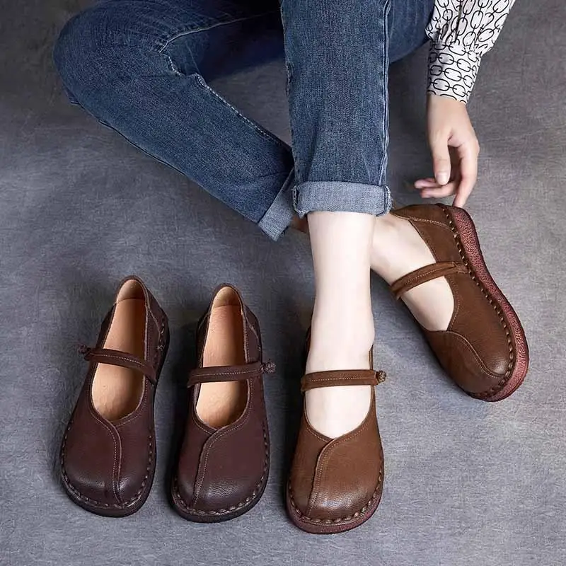 Handmade Casual Women's Shoes Top Layer Cowhide Leather Genuine Leather Retro Style Flat Heel Soft Bottom Single Shoes
Handmade Casual Women's Shoes Top Layer Cowhide Leather Genuine Leather Retro Style Flat Heel Soft Bottom Single Shoes