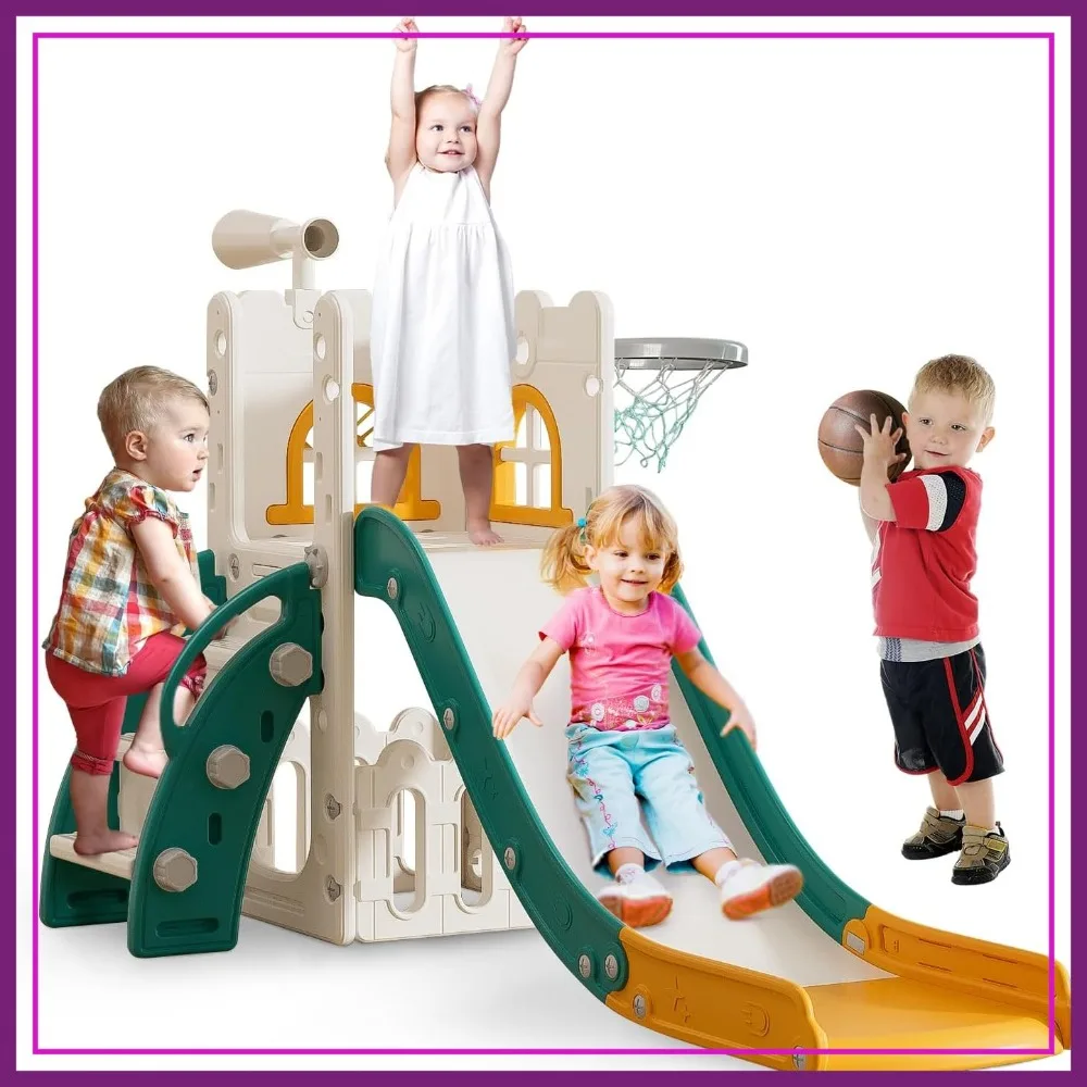 Slide with Climber, Basketball Hoop, Storage, Telescope for Indoor/Outdoor Play, Wider & Longer Slideway
Slide with Climber, Basketball Hoop, Storage, Telescope for Indoor/Outdoor Play, Wider & Longer Slideway