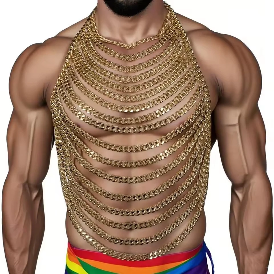 Summer European & American Style Men's Halter Neck Backless Tank Top Sexy Lace-Up Unique Top Metal Chain Body Chain
Summer European & American Style Men's Halter Neck Backless Tank Top Sexy Lace-Up Unique Top Metal Chain Body Chain
