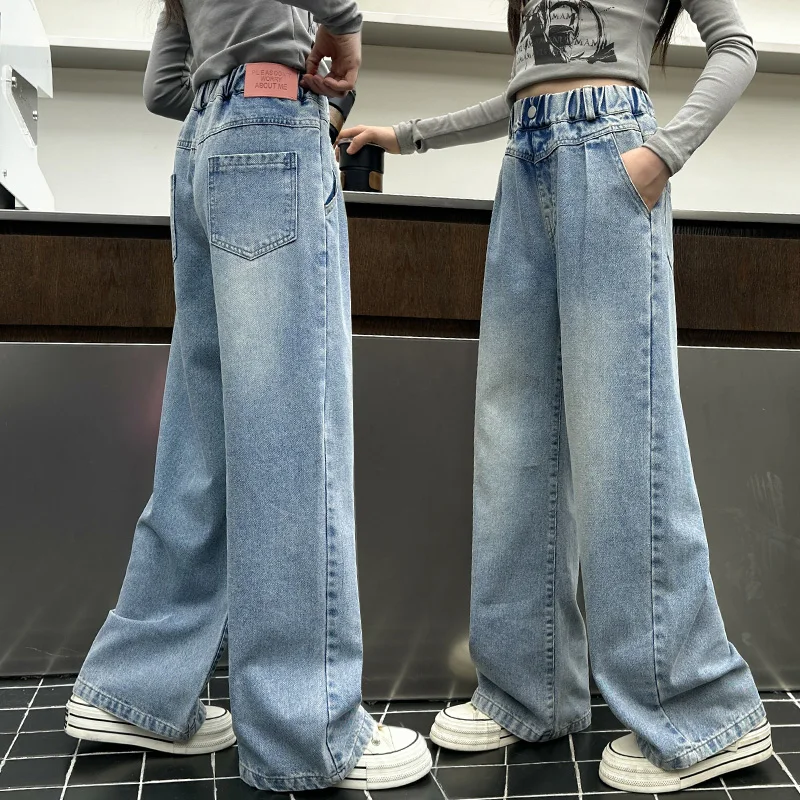 Brief Style Kids Retro Blue Washed Wide Leg Jeans for Girl Fashion Streetwear Loose Casual High Waist Straight Denim Pants 4-14Y
Brief Style Kids Retro Blue Washed Wide Leg Jeans for Girl Fashion Streetwear Loose Casual High Waist Straight Denim Pants 4-14Y
