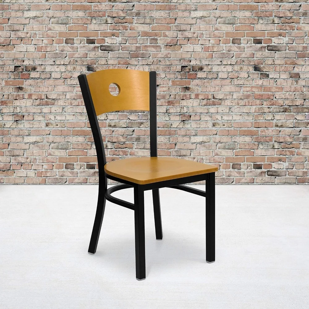 Pair of Black Circle Back Metal Chairs with Natural Wood Seat and Back
Pair of Black Circle Back Metal Chairs with Natural Wood Seat and Back