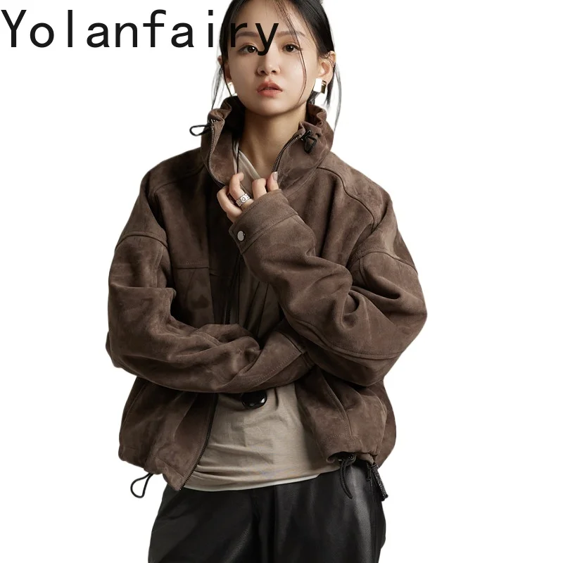 YOLANFAIRY Top Layer Genuine Sheepskin Suede Leather Jacket Women Old Money Vintage Cropped Coat 100% Real Leather Jaqueta Suede
YOLANFAIRY Top Layer Genuine Sheepskin Suede Leather Jacket Women Old Money Vintage Cropped Coat 100% Real Leather Jaqueta Suede