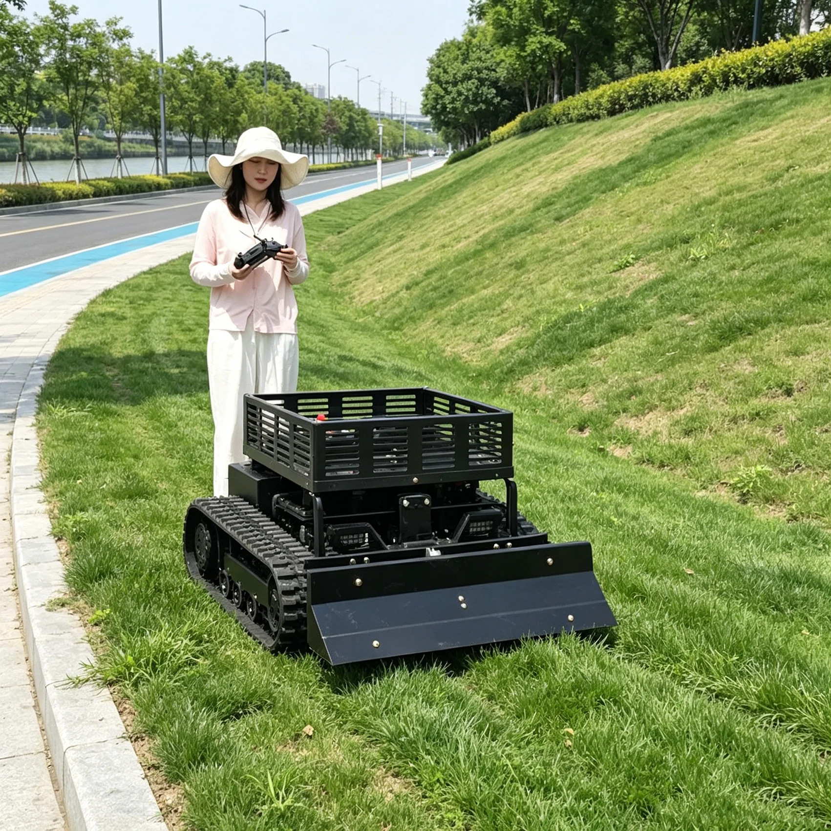 Customized tracked lawn mower intelligent lawn mower, full of four stroke power, CE certified 550mm remote control adjustable
Customized tracked lawn mower intelligent lawn mower, full of four stroke power, CE certified 550mm remote control adjustable