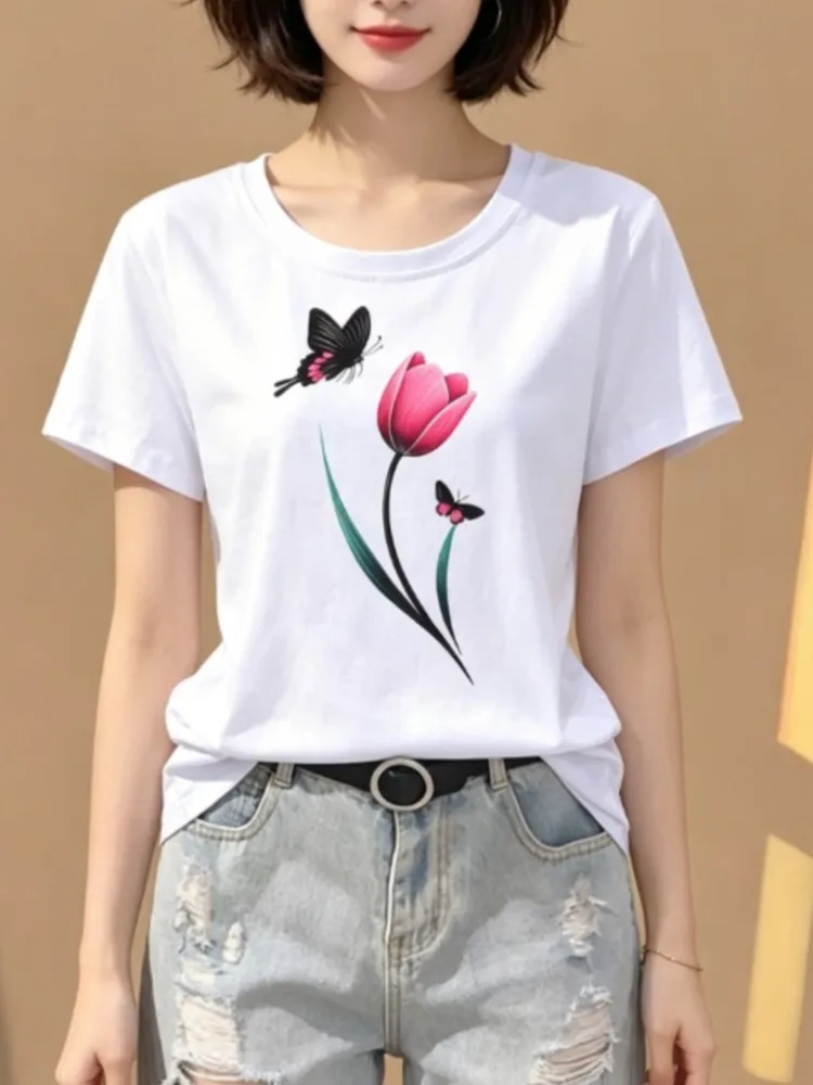 Women's Clothing Printed T Shirt Simple Style All-match Round Neck Top Short Sleeves Comfortable Casual Temperament Fashion Slim
Women's Clothing Printed T Shirt Simple Style All-match Round Neck Top Short Sleeves Comfortable Casual Temperament Fashion Slim