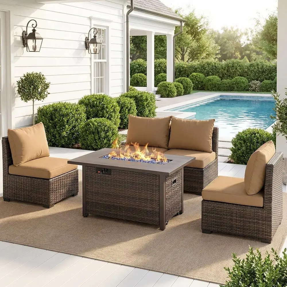 Outdoor Sectional Rattan Sofa Set with Fire Pit Table and Thick Cushions (Beige, 5-Piece)
Outdoor Sectional Rattan Sofa Set with Fire Pit Table and Thick Cushions (Beige, 5-Piece)