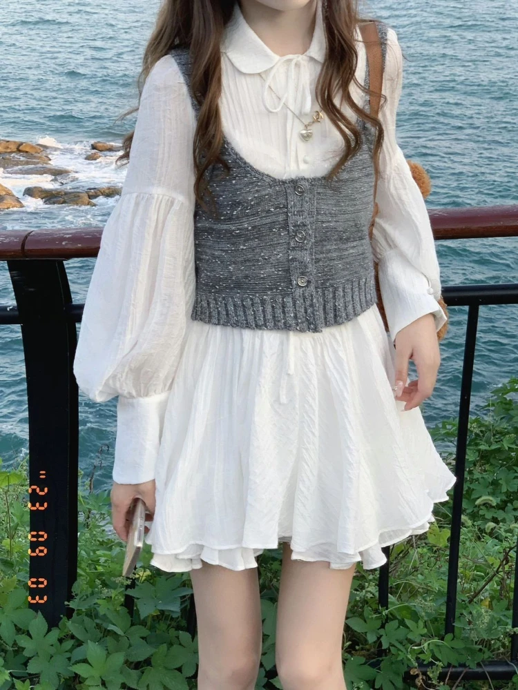 Casual Korean Mini Dress Sets Women Sexy Sweet Knitted Vest + White Long Sleeve Fairy Dress 2024 Autumn Party 2 Piece Dress Sets
Casual Korean Mini Dress Sets Women Sexy Sweet Knitted Vest + White Long Sleeve Fairy Dress 2024 Autumn Party 2 Piece Dress Sets