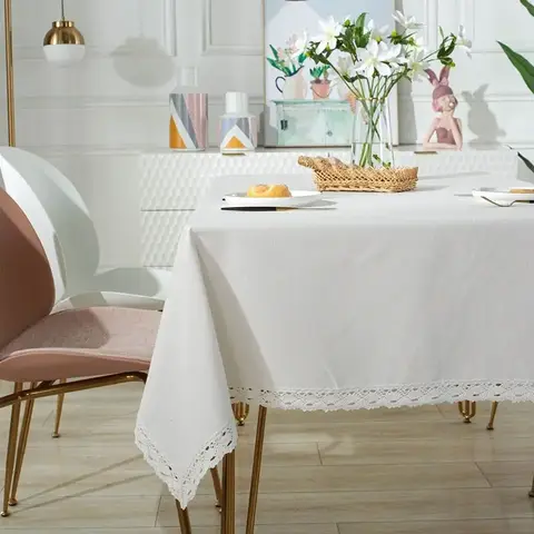 Tovaglie classiche in pizzo bianco Tovaglie rettangolari antipolvere per soggiorno, cucina, cena, picnic, decorazioni per la casa da tavolo