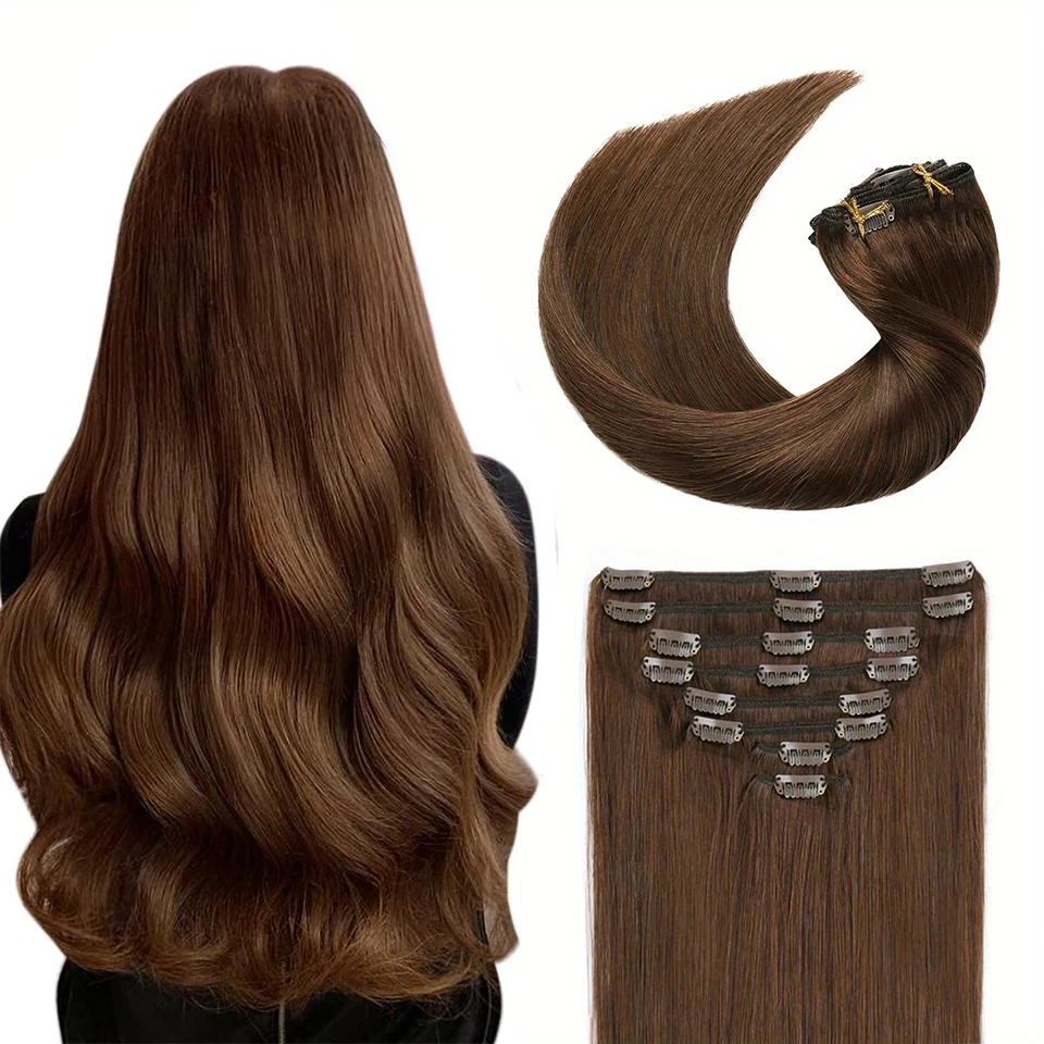 #4 Color Clip in Hair Extensions 8pcs Double Weft 100% Human Hair Full Head Hair Extensions 18 Clips Hair 18"-24"For Women
#4 Color Clip in Hair Extensions 8pcs Double Weft 100% Human Hair Full Head Hair Extensions 18 Clips Hair 18"-24"For Women