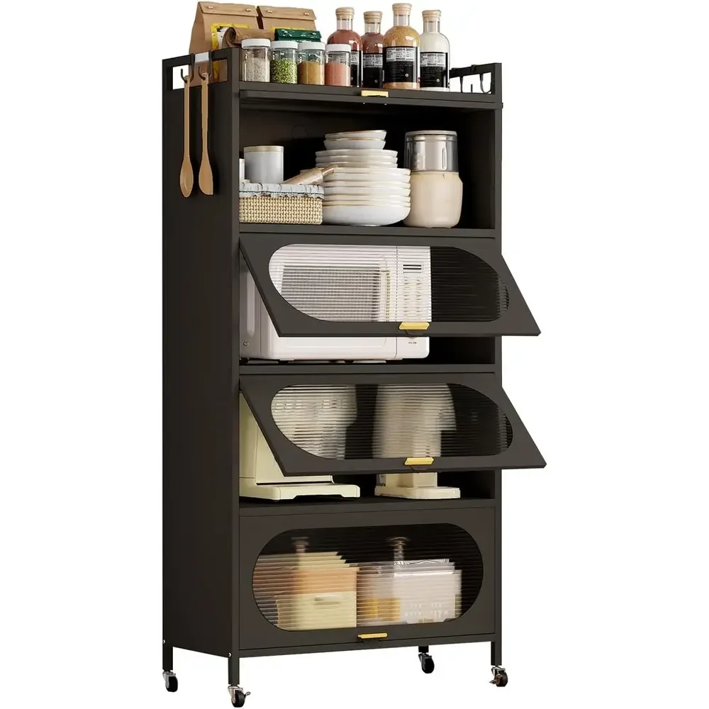 Metal Kitchen Storage Cabinet with lip-up Do, reestanding Pantry Cabinet with 4 Rolling Wheels, 5-Tier Mobile Microwave Stand wi
Metal Kitchen Storage Cabinet with lip-up Do, reestanding Pantry Cabinet with 4 Rolling Wheels, 5-Tier Mobile Microwave Stand wi