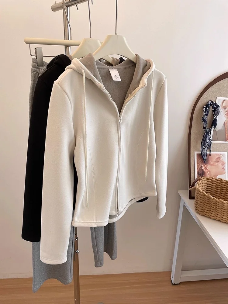 Outlets Double-Sided Fleece Hoodie Women's Slim Fit Inner And Outer Wear Jacket Zipper Closure Casual Korean Style Coat
Outlets Double-Sided Fleece Hoodie Women's Slim Fit Inner And Outer Wear Jacket Zipper Closure Casual Korean Style Coat