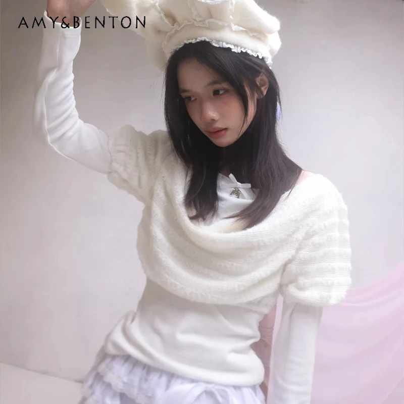 Original Design White Drop Collar Bow Knitted Women's T-shirt 2026 Spring New Sweet Y2k Fake Two-Piece Long Sleeve Top Ladies
Original Design White Drop Collar Bow Knitted Women's T-shirt 2026 Spring New Sweet Y2k Fake Two-Piece Long Sleeve Top Ladies