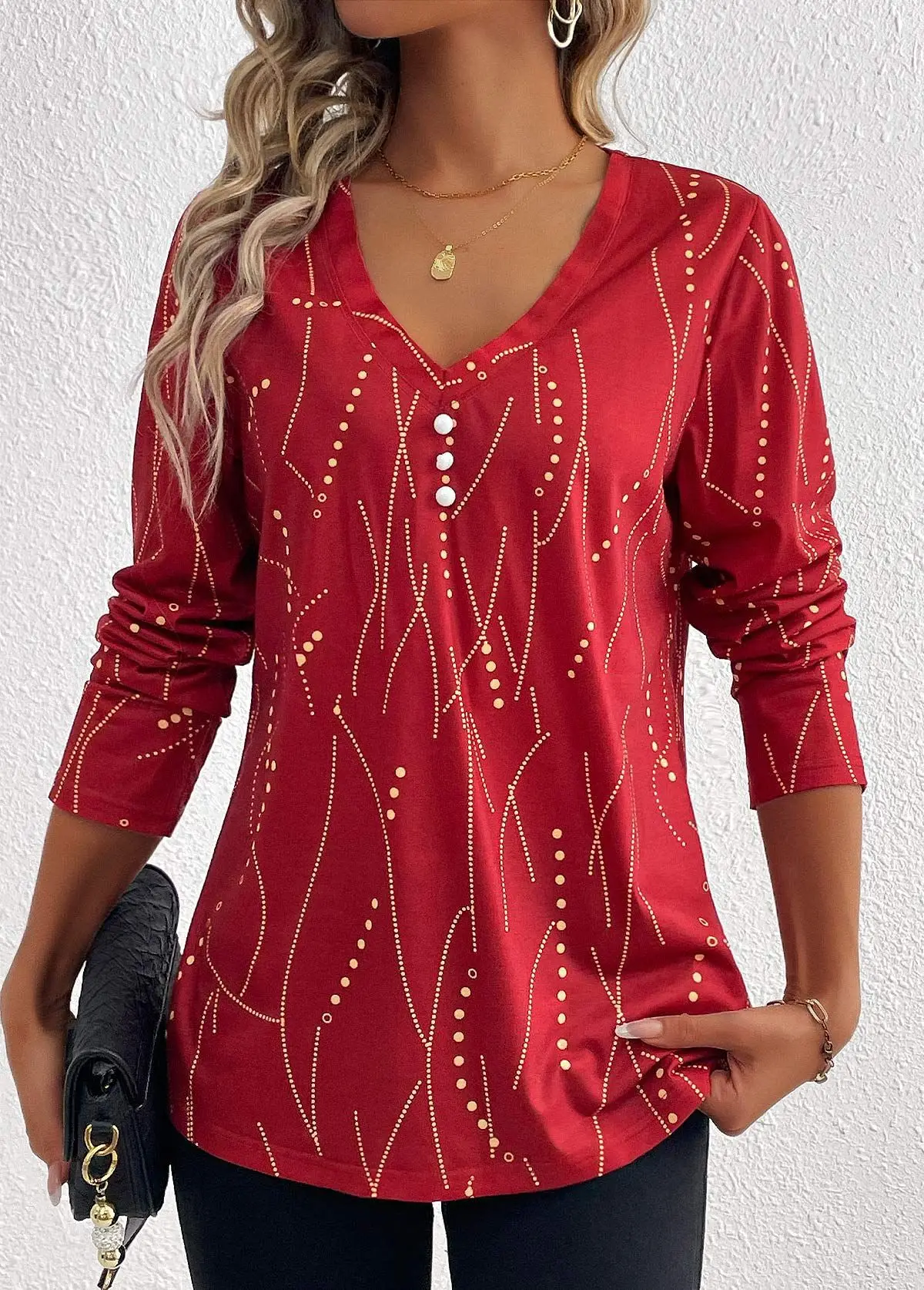 Women's T-shirt New Printed For Ladies Fashion V-Neck Long Sleeve Elegant Female Tee Casual Daily Slim Commuting Button Top 2024
Women's T-shirt New Printed For Ladies Fashion V-Neck Long Sleeve Elegant Female Tee Casual Daily Slim Commuting Button Top 2024