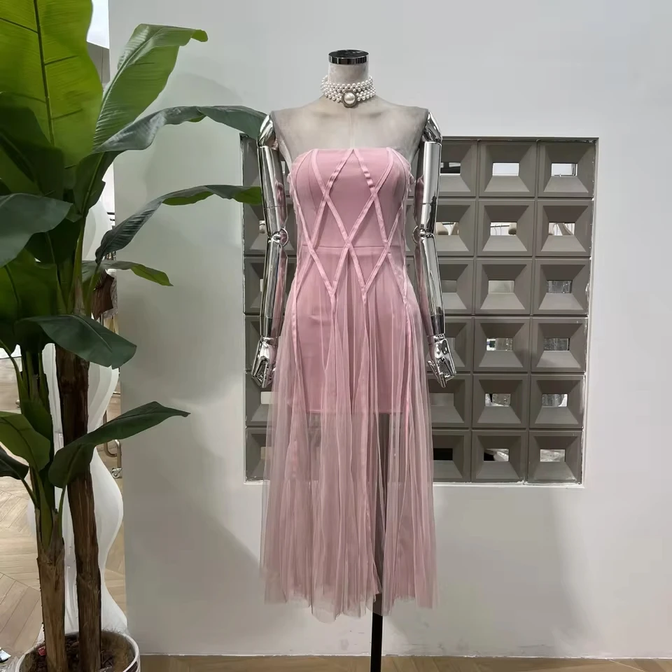 2025 Sexy Strapless Backless Mesh Luxury Women's Fashion Elegant Long Birthday Dress Celebrity Club Dresses Appropriate
2025 Sexy Strapless Backless Mesh Luxury Women's Fashion Elegant Long Birthday Dress Celebrity Club Dresses Appropriate