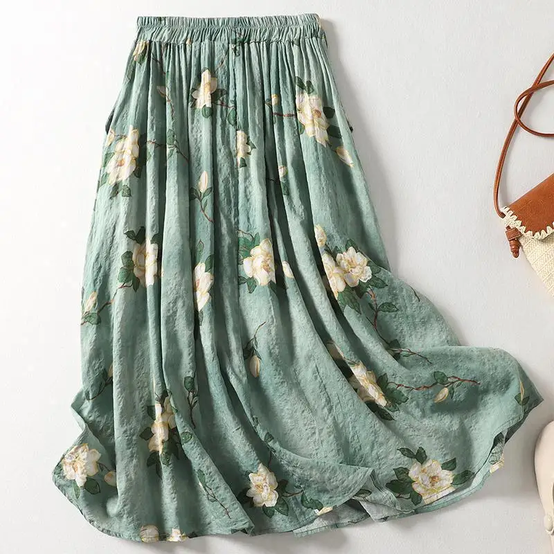 2024 Summer New Arts Style Women Elastic Waist Loose A-line Long Skirt All-matched Casual cotton linen Floral Print Skirt
2024 Summer New Arts Style Women Elastic Waist Loose A-line Long Skirt All-matched Casual cotton linen Floral Print Skirt