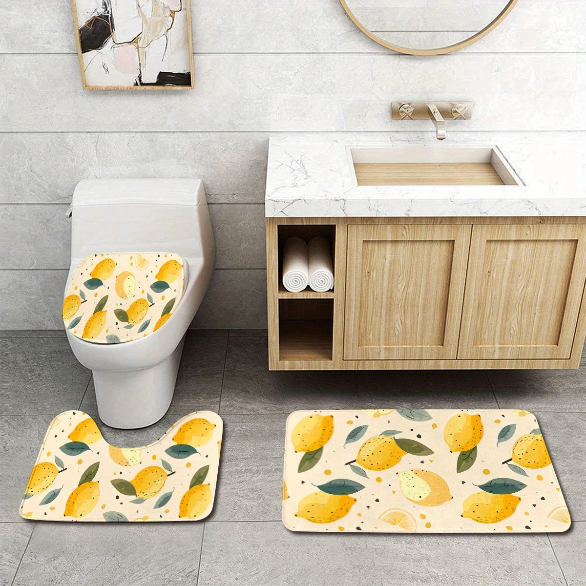 Декор для ванной комнаты с принтом фруктов и лимона, 3 шт., полиэфирная ткань, можно стирать в машине, U-образный коврик, коврик для ванной комнаты, коврик для сиденья унитаза
Декор для ванной комнаты с принтом фруктов и лимона, 3 шт., полиэфирная ткань, можно стирать в машине, U-образный коврик, коврик для ванной комнаты, коврик для сиденья унитаза