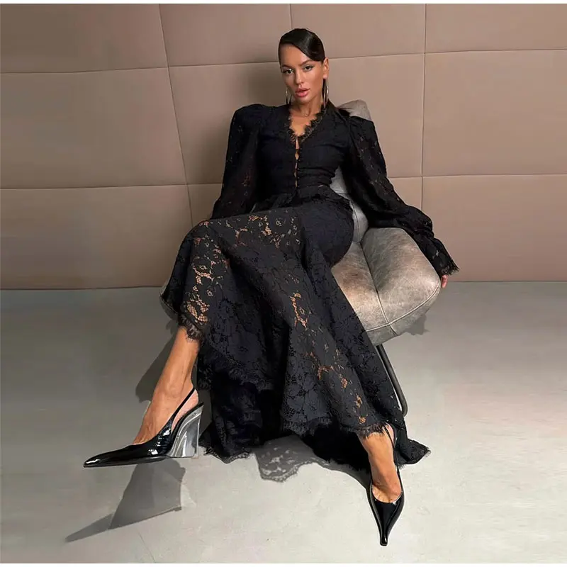 Women's Lace Shirt Skirt 2-Piece Set Long Puff Sleeve V-Neck Crop Top Mermaid Maxi Skirts Elegant Party Evening Outfit 2026 New
Women's Lace Shirt Skirt 2-Piece Set Long Puff Sleeve V-Neck Crop Top Mermaid Maxi Skirts Elegant Party Evening Outfit 2026 New