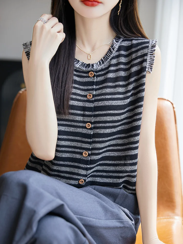 Лето 2023, новинка, женский круглый льняной жилет без рукавов, ор Све, вязаный топ с кисточками, цвет в полоску
Лето 2023, новинка, женский круглый льняной жилет без рукавов, ор Све, вязаный топ с кисточками, цвет в полоску