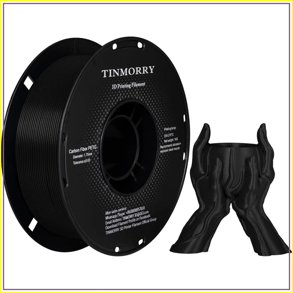 Carbon Fiber PETG Filament 1.75mm, High Rigidity & Strength for 3D Printers, 1KG Spool
Carbon Fiber PETG Filament 1.75mm, High Rigidity & Strength for 3D Printers, 1KG Spool