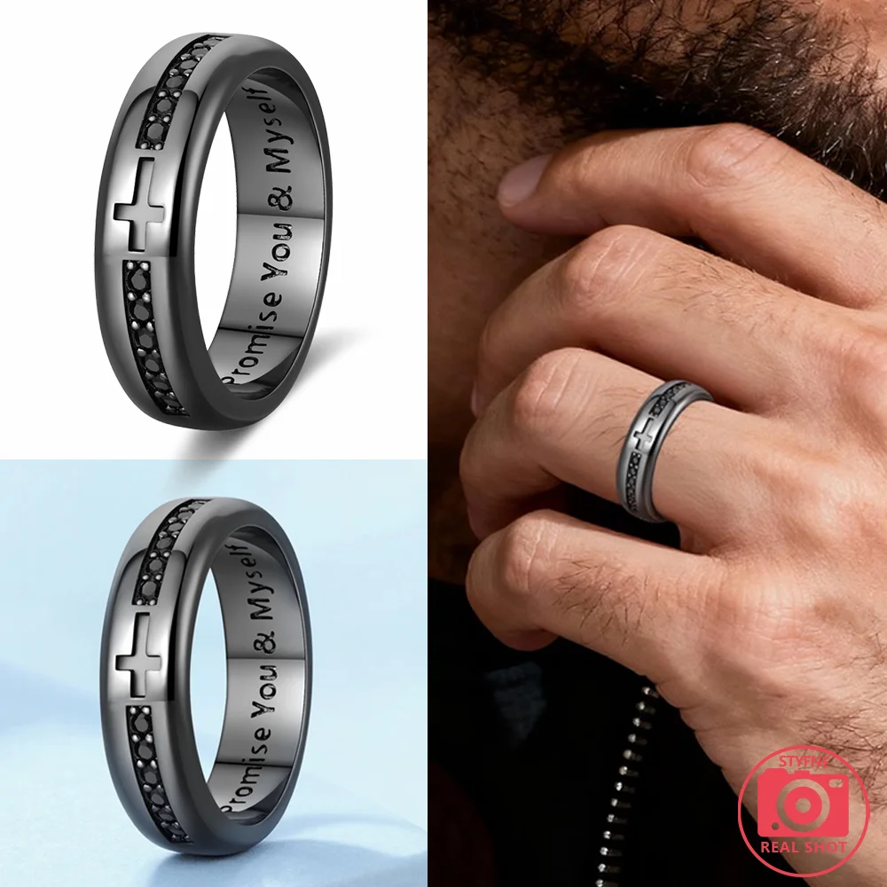 Original 925 Silver Black Cross Promise Ring Engraved Promise You and Myself Silver Rings for Men Women Religious Jewelry Gift
Original 925 Silver Black Cross Promise Ring Engraved Promise You and Myself Silver Rings for Men Women Religious Jewelry Gift