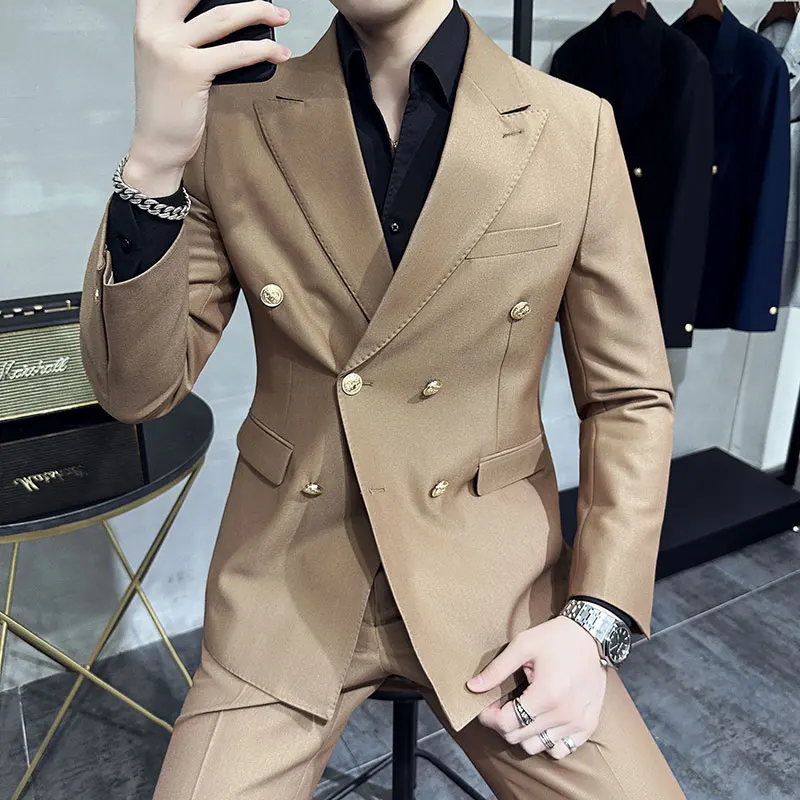 Latest Design Golden Buttons Slim Fit Suits Men Double Breasted Business Casual Suit Male Wedding Social Dress (Jackets+Pants)
Latest Design Golden Buttons Slim Fit Suits Men Double Breasted Business Casual Suit Male Wedding Social Dress (Jackets+Pants)