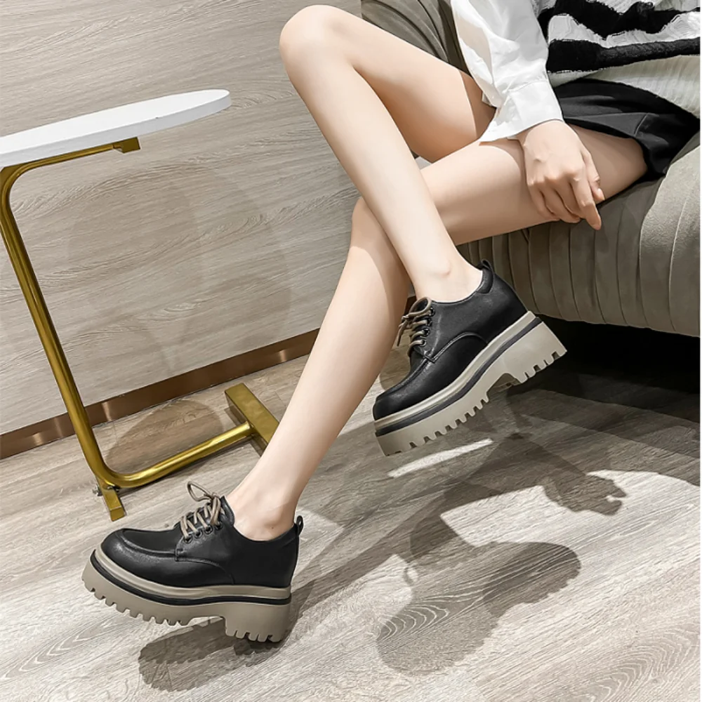 Thick heel thick sole retro British style small leather shoes Women 2023 spring new inner increase loafers lace-up female
Thick heel thick sole retro British style small leather shoes Women 2023 spring new inner increase loafers lace-up female