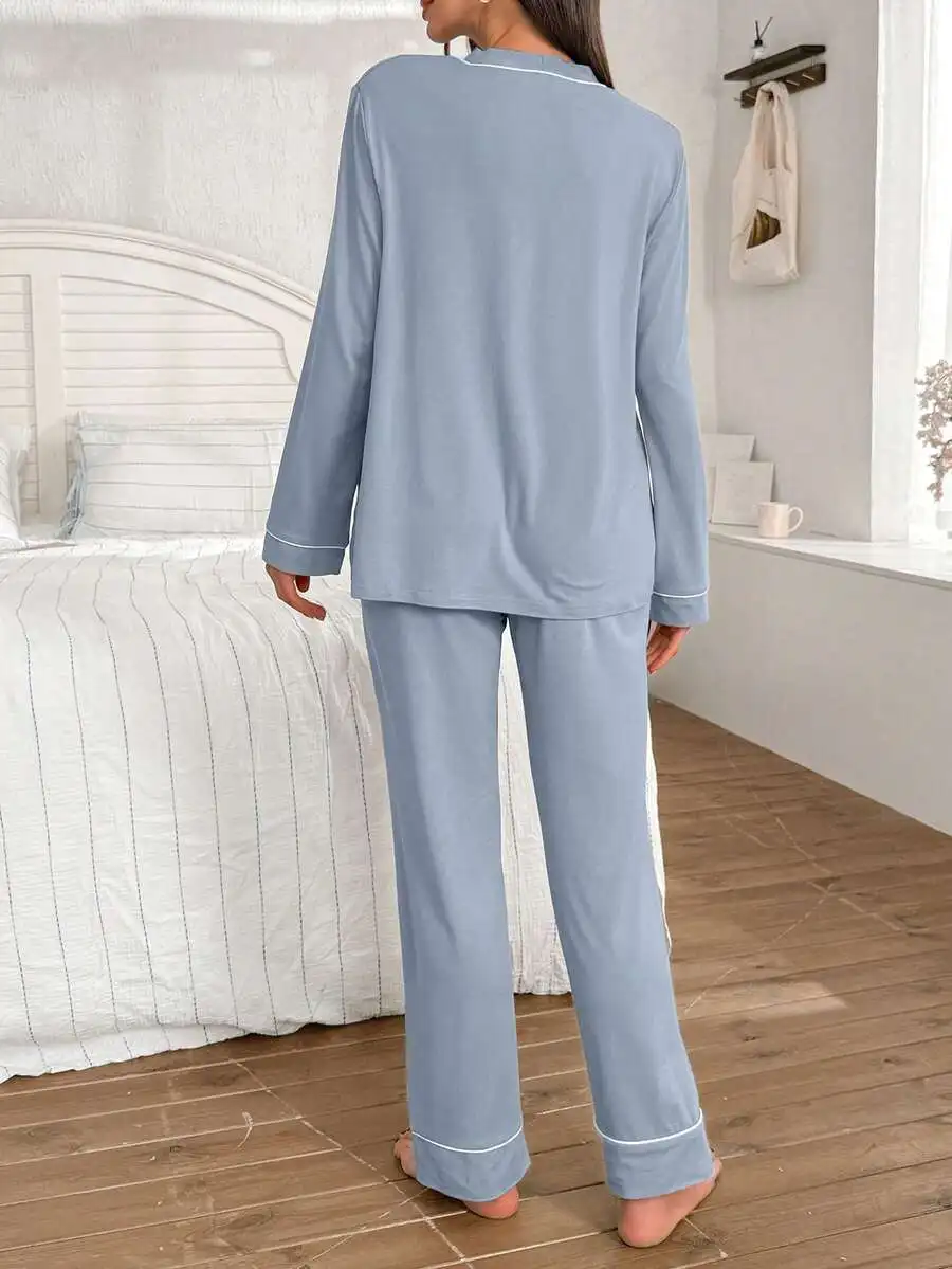Women Solid Color V-Neck Long Sleeve Pajama Set Lounge Sleepwear Fall Winter
Women Solid Color V-Neck Long Sleeve Pajama Set Lounge Sleepwear Fall Winter