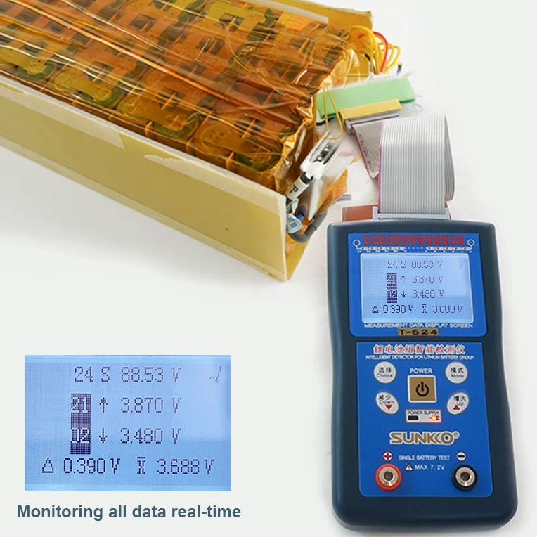 Portable Battery Voltage Analyzer T-624 (24 Strings) 5V Max 3 Display Modes for LiFePO4/Li-ion Battery Pack Testing
Portable Battery Voltage Analyzer T-624 (24 Strings) 5V Max 3 Display Modes for LiFePO4/Li-ion Battery Pack Testing