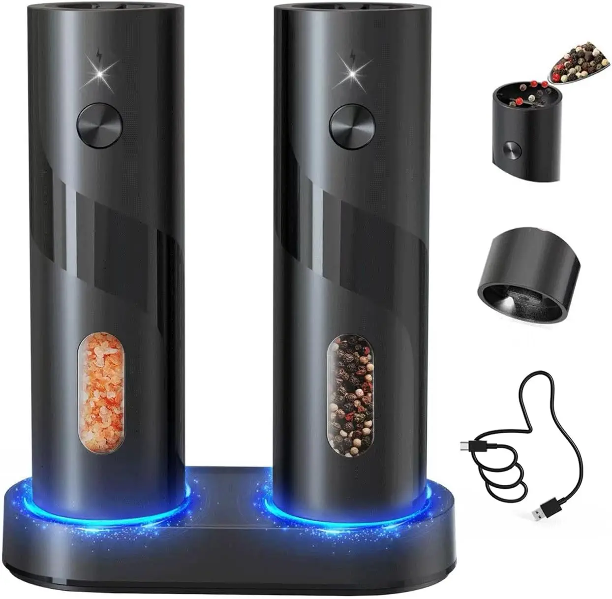 Electric Rechargeable Salt and Pepper Grinder Set with Adjustable Coarseness, LED Light, Easy Filling for Home Kitchen
Electric Rechargeable Salt and Pepper Grinder Set with Adjustable Coarseness, LED Light, Easy Filling for Home Kitchen