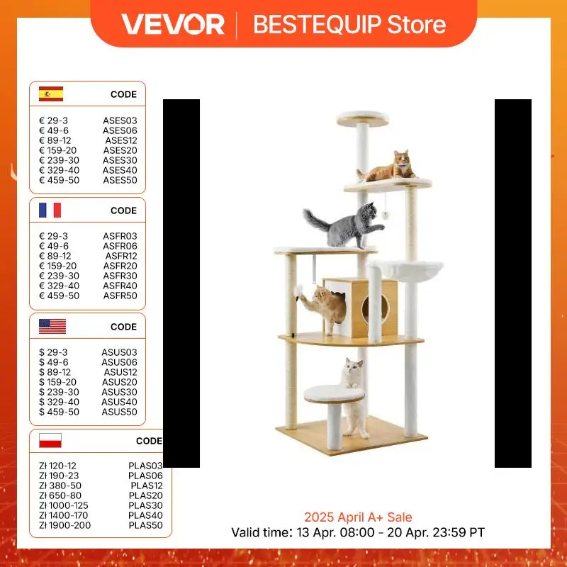 VEVOR Large Cat Tree 68.9inch Tall Multi-level Cat Condo Furniture Activity Center with Cozy Perches Big Kitten House for Indoor
VEVOR Large Cat Tree 68.9inch Tall Multi-level Cat Condo Furniture Activity Center with Cozy Perches Big Kitten House for Indoor