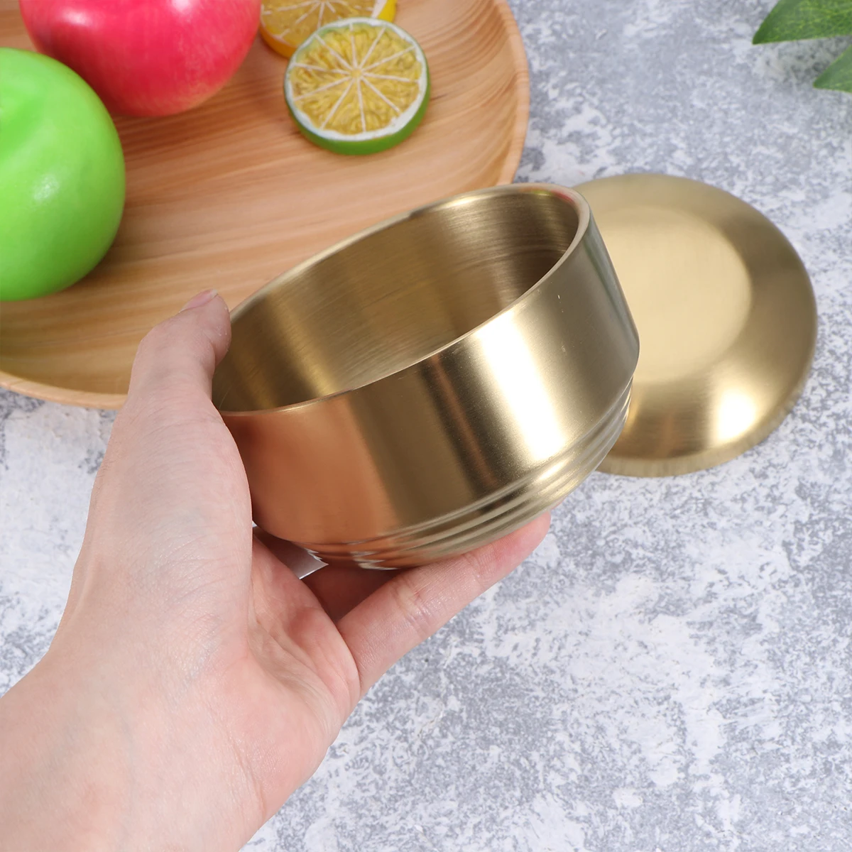 Stainless Steel Bowl Double Wall Insulated Soup Rice Bowls Golden Lid Home Kitchen Utensils Snack Serving Containers
Stainless Steel Bowl Double Wall Insulated Soup Rice Bowls Golden Lid Home Kitchen Utensils Snack Serving Containers