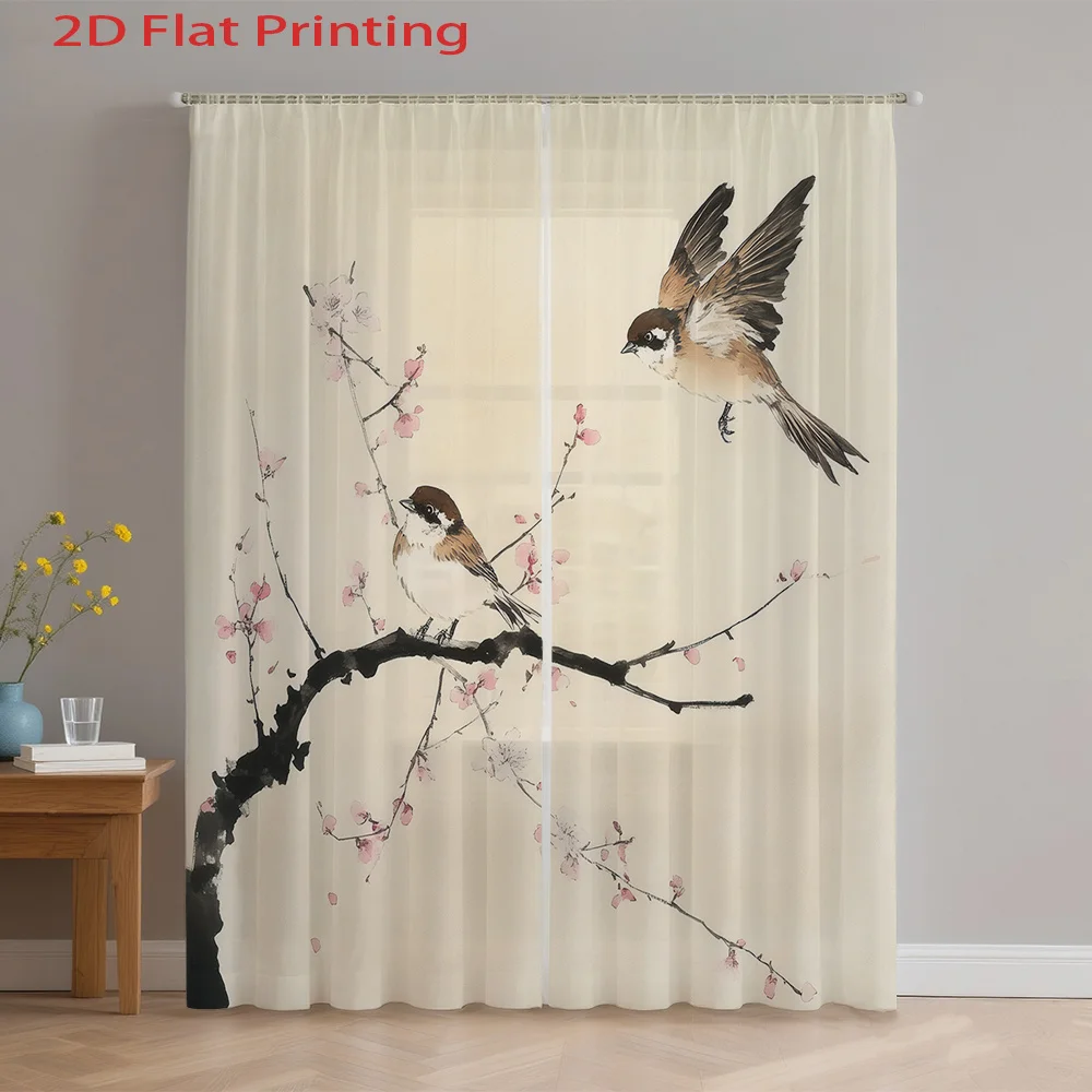 2D FLAT 2pcs Sheer Curtains Birds On Blossom Branch Rod Pocket Window Drapes, Filtering Panels for Bedroom Living Room, Machine
2D FLAT 2pcs Sheer Curtains Birds On Blossom Branch Rod Pocket Window Drapes, Filtering Panels for Bedroom Living Room, Machine