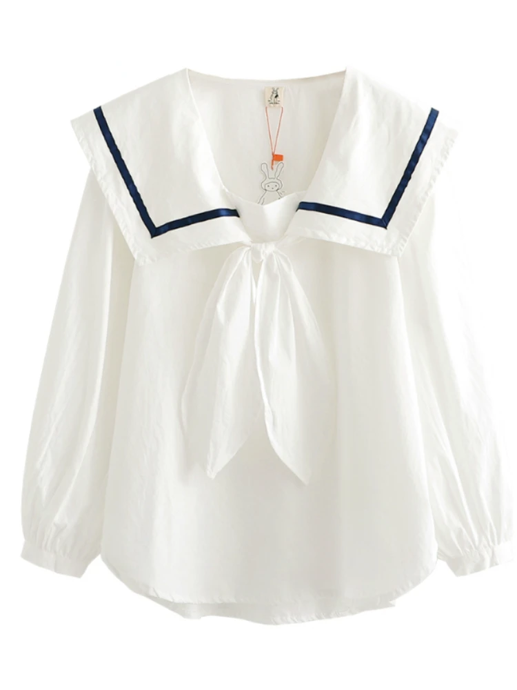 High Quality 100% Cotton White Blouse Preppy Style JK Shirt Women Summer Vintage Long Sleeve Sailor Collar Girls Big Bow Tie Top
High Quality 100% Cotton White Blouse Preppy Style JK Shirt Women Summer Vintage Long Sleeve Sailor Collar Girls Big Bow Tie Top