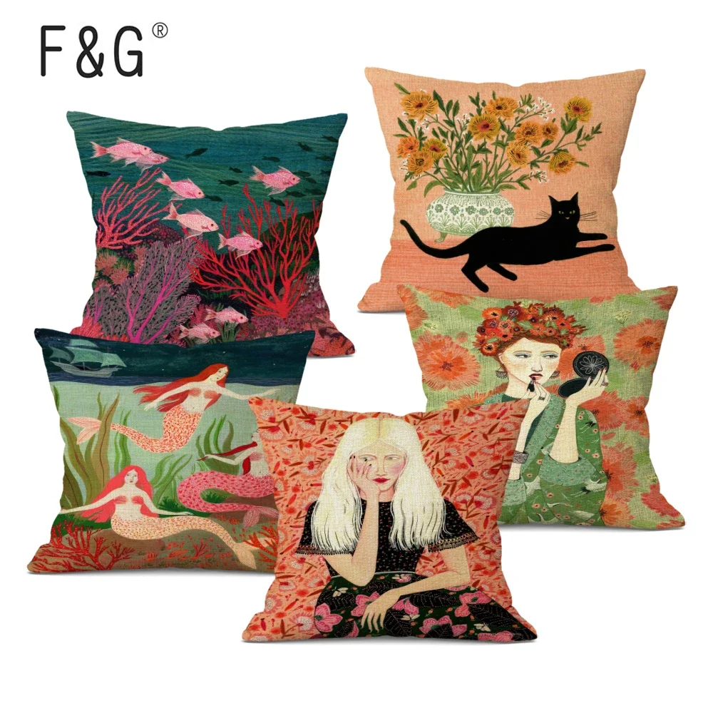 Beauty Girl Decoration Cushion Cover Portrait Cartoon Throw Pillow Case Cat Print Pillowcase for Home Decor
Beauty Girl Decoration Cushion Cover Portrait Cartoon Throw Pillow Case Cat Print Pillowcase for Home Decor