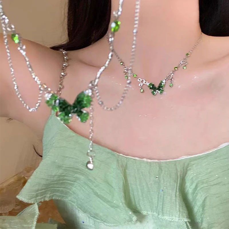 Elegant Green Gradient Zircon Butterfly Necklaces for Women Temperament Tassel Clavicle Chain Fairy Girls Party Jewelry Gifts 
Elegant Green Gradient Zircon Butterfly Necklaces for Women Temperament Tassel Clavicle Chain Fairy Girls Party Jewelry Gifts