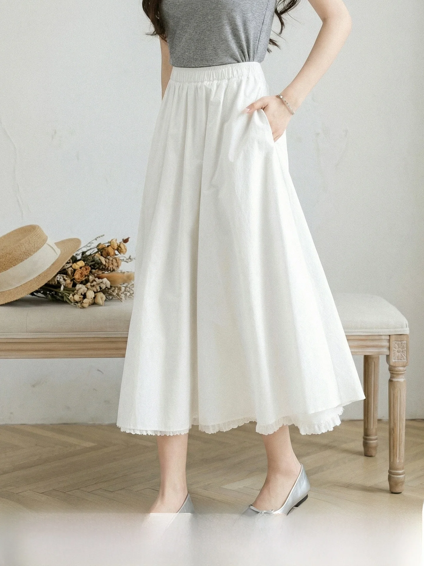 High Waist A-Line Midi Skirt White Women's Versatile Spring New Style Commute Friendly Breathable Cotton Blend Skirt
High Waist A-Line Midi Skirt White Women's Versatile Spring New Style Commute Friendly Breathable Cotton Blend Skirt