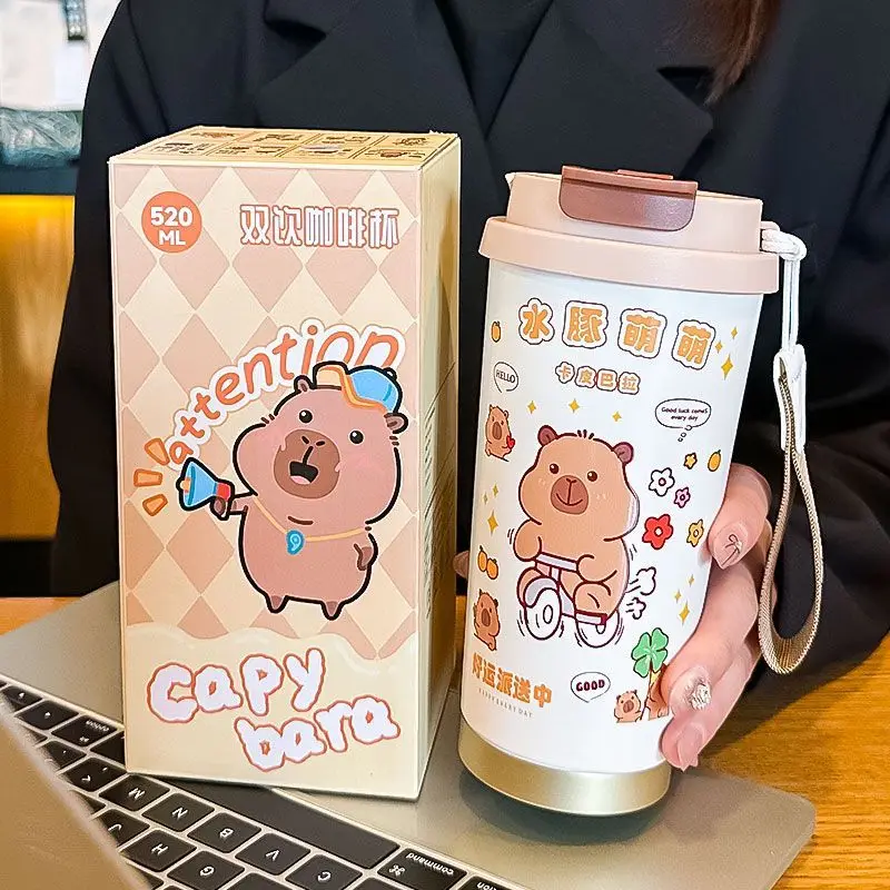 Cute Capybara Double Drink Coffee Cup 520ML Cartoon Insulated Water Bottle with Lanyard for Daily Use
Cute Capybara Double Drink Coffee Cup 520ML Cartoon Insulated Water Bottle with Lanyard for Daily Use