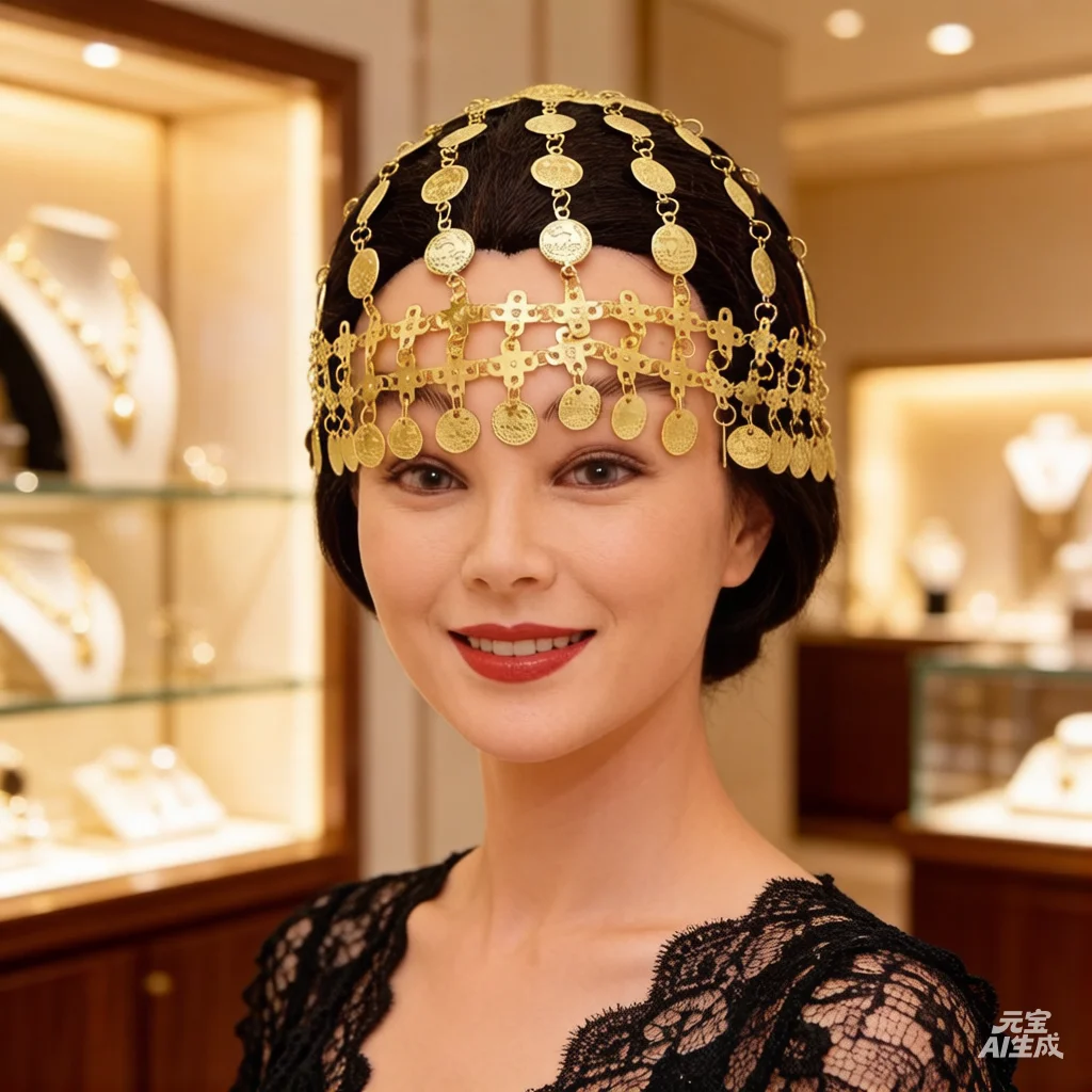 Fashionable and creative new headwear, best-selling in the Middle East, golden alloy hollowed
Fashionable and creative new headwear, best-selling in the Middle East, golden alloy hollowed
