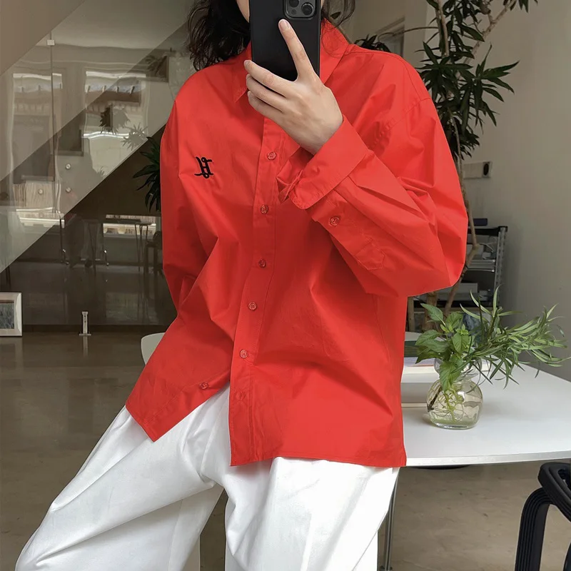 Embroidered Loose Shirt for Women, Monochromatic, Lapel, Long Sleeve, Casual, Decorative, Spring, Autumn
Embroidered Loose Shirt for Women, Monochromatic, Lapel, Long Sleeve, Casual, Decorative, Spring, Autumn