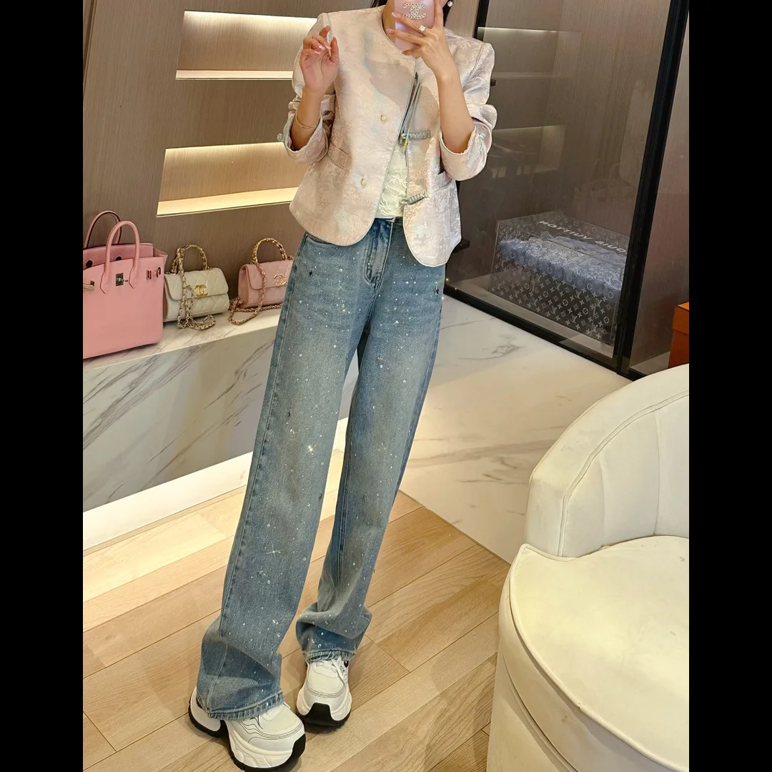 Jeans Straight Pants Women Vintage Denims Diamonds Mid Waist Stretch Washed Pockets Distressed Streetwear Floor Length Trousers
Jeans Straight Pants Women Vintage Denims Diamonds Mid Waist Stretch Washed Pockets Distressed Streetwear Floor Length Trousers