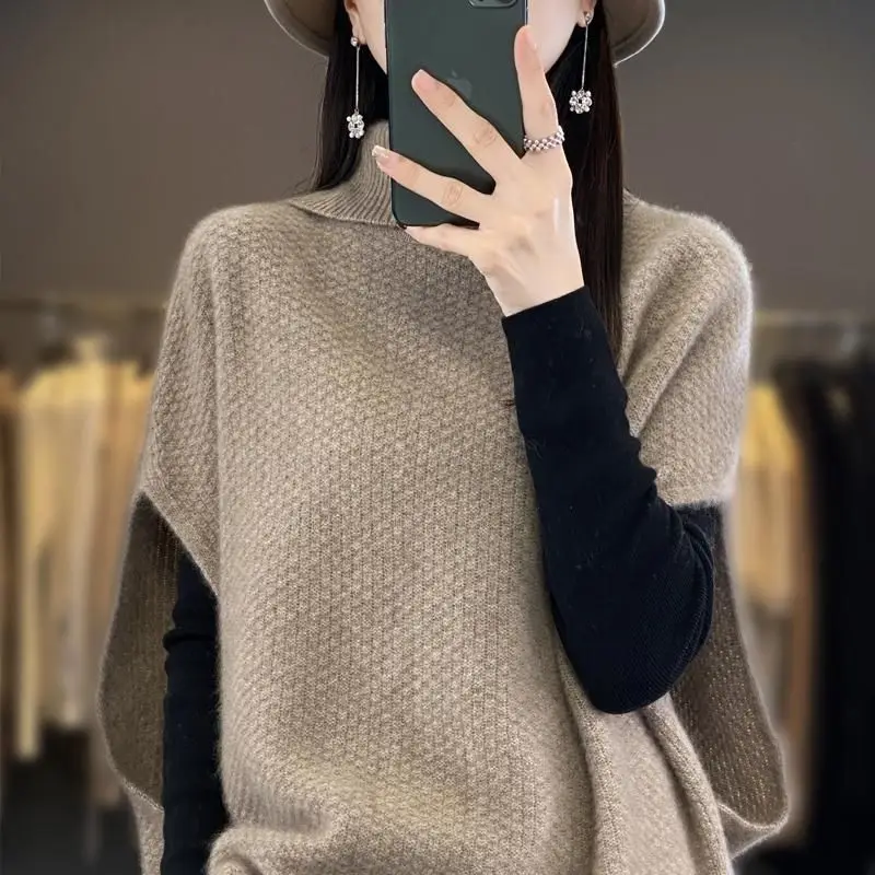Vintage Autumn Winter Women Sweater Vest Solid New Thicken Turtleneck Batwing Sleeve Fashion Loose Sleeveless Knitted Coat Tops
Vintage Autumn Winter Women Sweater Vest Solid New Thicken Turtleneck Batwing Sleeve Fashion Loose Sleeveless Knitted Coat Tops