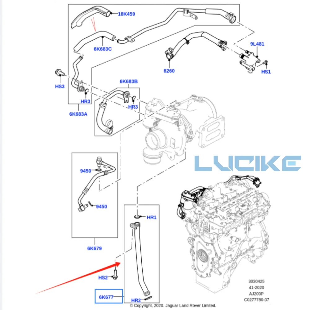LR100575 2.0T Petrol AJ200P Turbocharger Inlet Oil Pipe for Land Range Rover 13- RR Sport 14- Discovery 5 Velar Jaguar
LR100575 2.0T Petrol AJ200P Turbocharger Inlet Oil Pipe for Land Range Rover 13- RR Sport 14- Discovery 5 Velar Jaguar