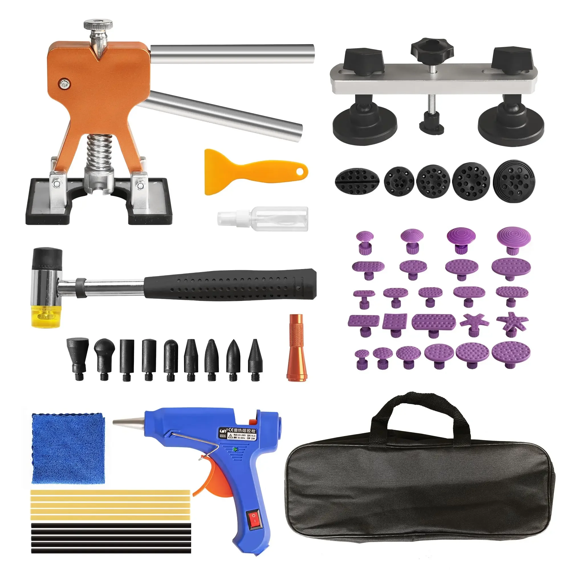 56PCS Paintless Dent Repair Kit With Adjustable Lifter Bridge Puller For Auto Body Door Ding Hail Damage
56PCS Paintless Dent Repair Kit With Adjustable Lifter Bridge Puller For Auto Body Door Ding Hail Damage
