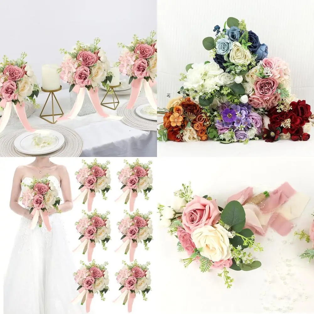 6-piece Set of 7 Artificial Flower Bridesmaid Bouquets and Ceremony Centerpieces in Pink & White
6-piece Set of 7 Artificial Flower Bridesmaid Bouquets and Ceremony Centerpieces in Pink & White