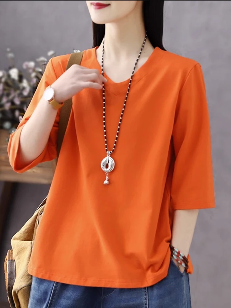 Женская футболка из чистого хлопка V-Ne 3/4 Sve, повседневная тонкая, средней длины, цвет све, утягивающий летний новый топ
Женская футболка из чистого хлопка V-Ne 3/4 Sve, повседневная тонкая, средней длины, цвет све, утягивающий летний новый топ