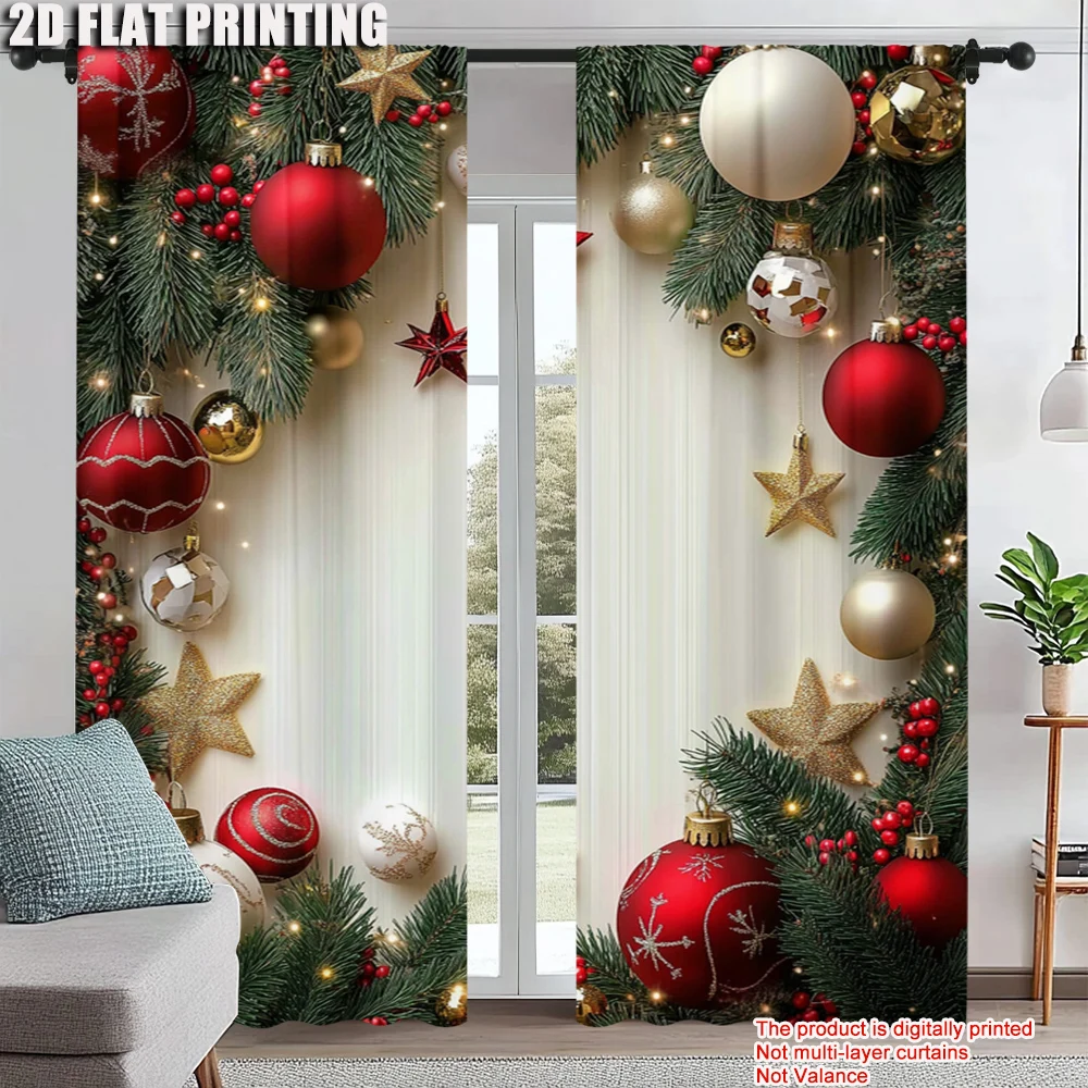 2Pcs Festive Golden And Red Ball Pine Leaves Design Christmas Window Curtains Polyester Rod Pocket Design For Living Room
2Pcs Festive Golden And Red Ball Pine Leaves Design Christmas Window Curtains Polyester Rod Pocket Design For Living Room